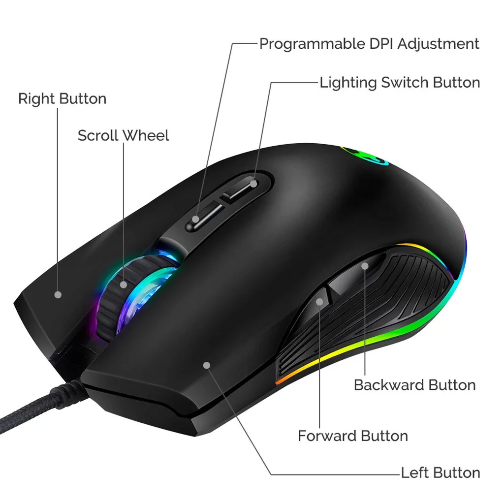 Мышь игровая Проводная с подсветкой 3200DPI 4 клавиши USB Type C|Мыши| |
