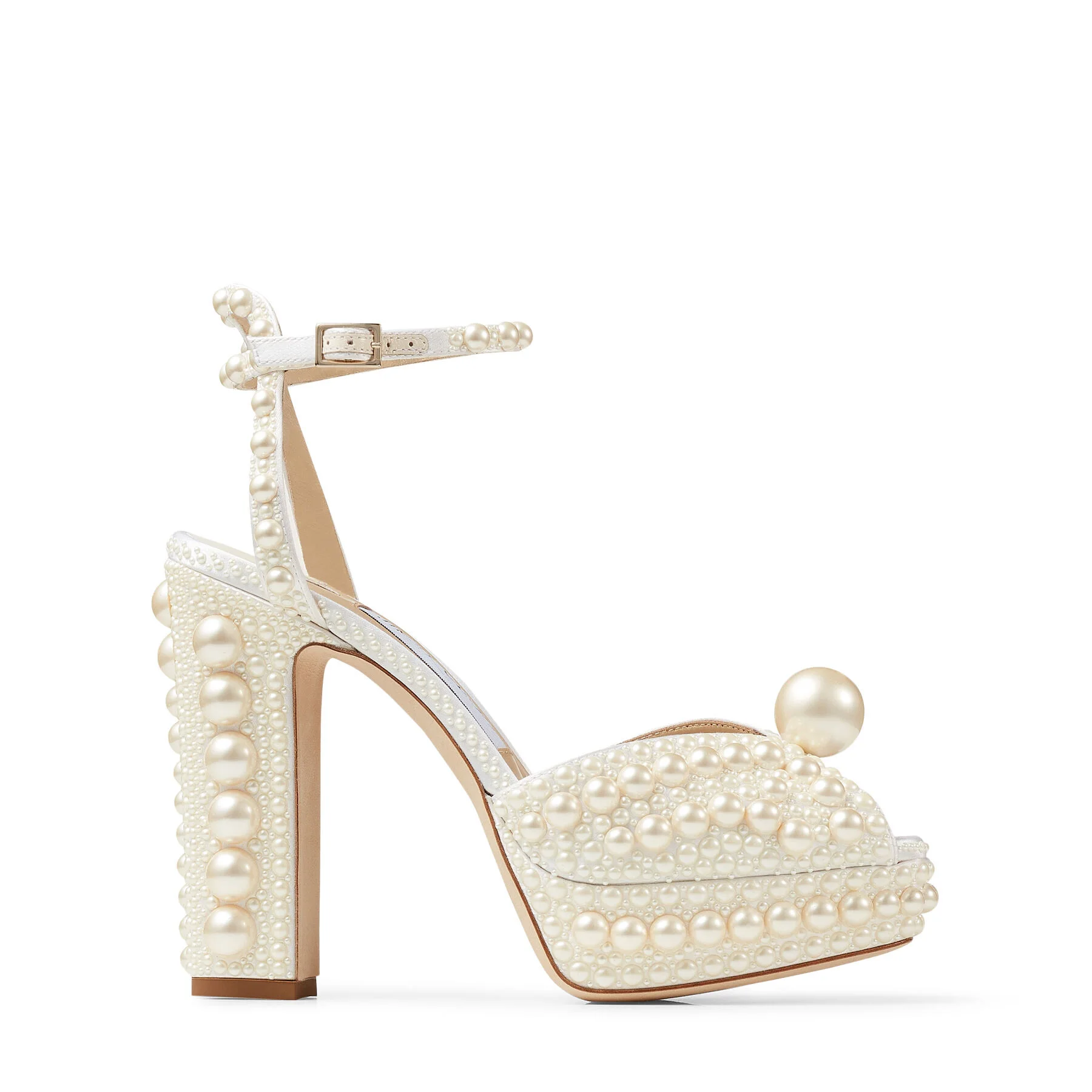 

New Season Shoes London Sacaria/Pf Sandals 120 White Satin Platform Sandals All-over Pearl Embellishment Wedding