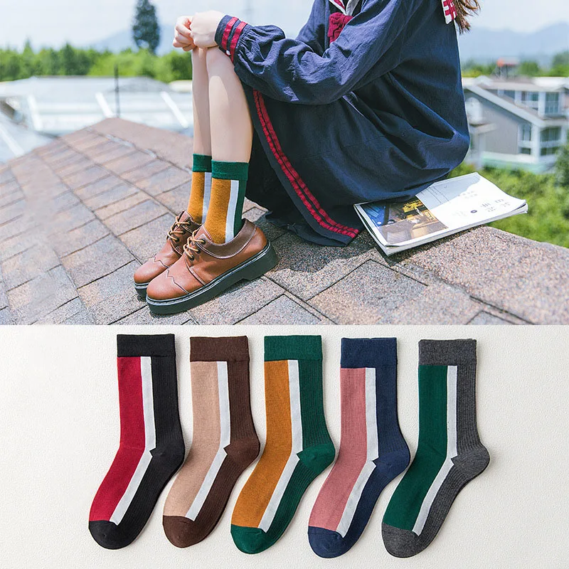 Разноцветные женские носки в Корейском стиле дышащие хлопковые повседневные