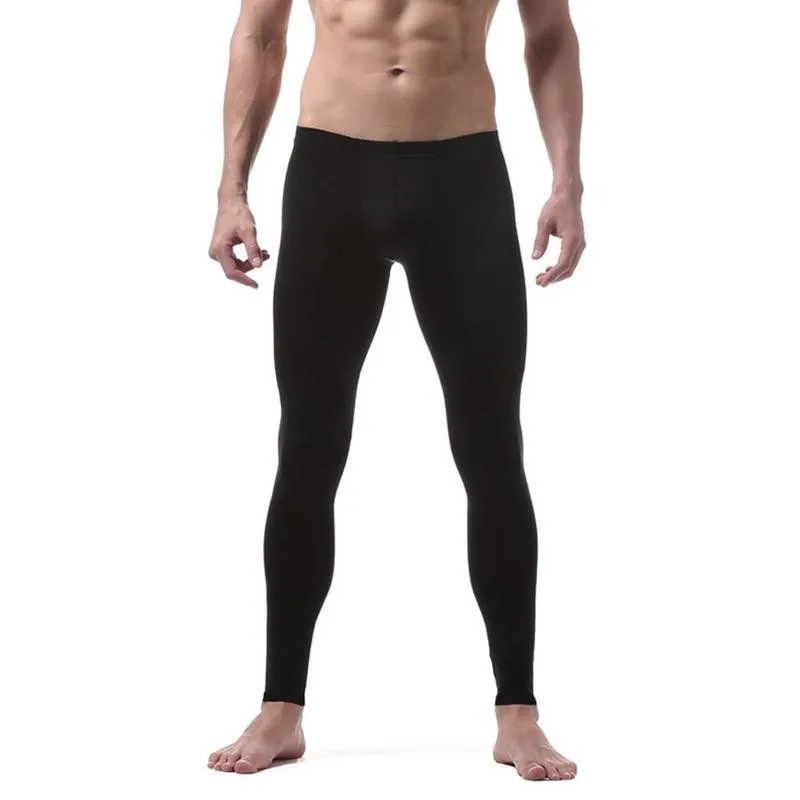 Ice Silk Trousers Men Sexy Nylon Transparent Long Skin-friendly Silk Pouch Sheer Spandex Lounge Leggings Tights I5J3