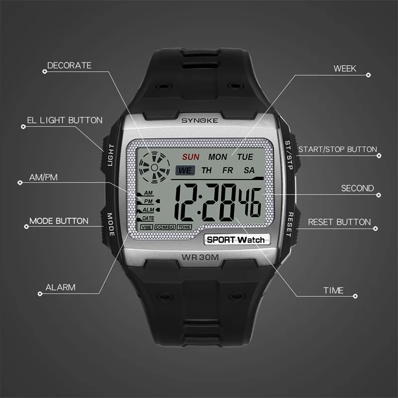 SYNOKE золотые цифровые часы с большим экраном мужские 39 S часы крутые электронные часы с сигнализацией ударопрочные сильные спортивные часы