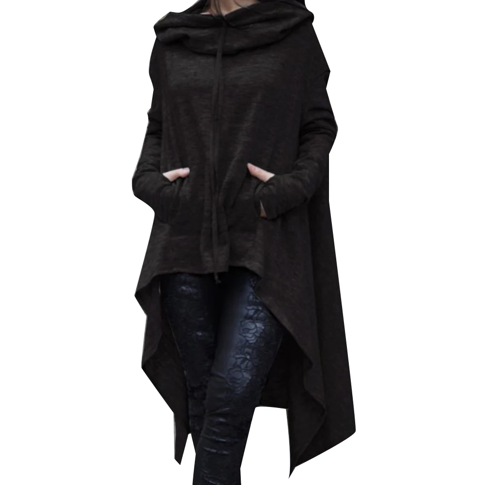 Women Winter Casual long hooded pocket irregular coat Coats Long Sleeve Lady Loose Cloth | Женская одежда