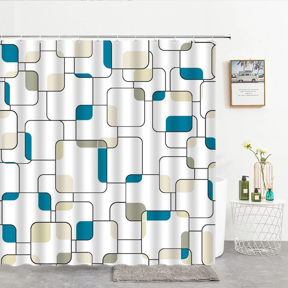 Современные черно-белые шторы для душа с геометрическим рисунком фотошторы