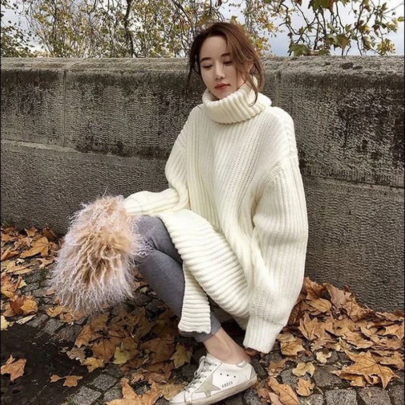 Women Winter Turtleneck Sweaters Vintage Loose Female Long Pullovers Casual Streetwear Lady Warm Korea Tops | Женская одежда