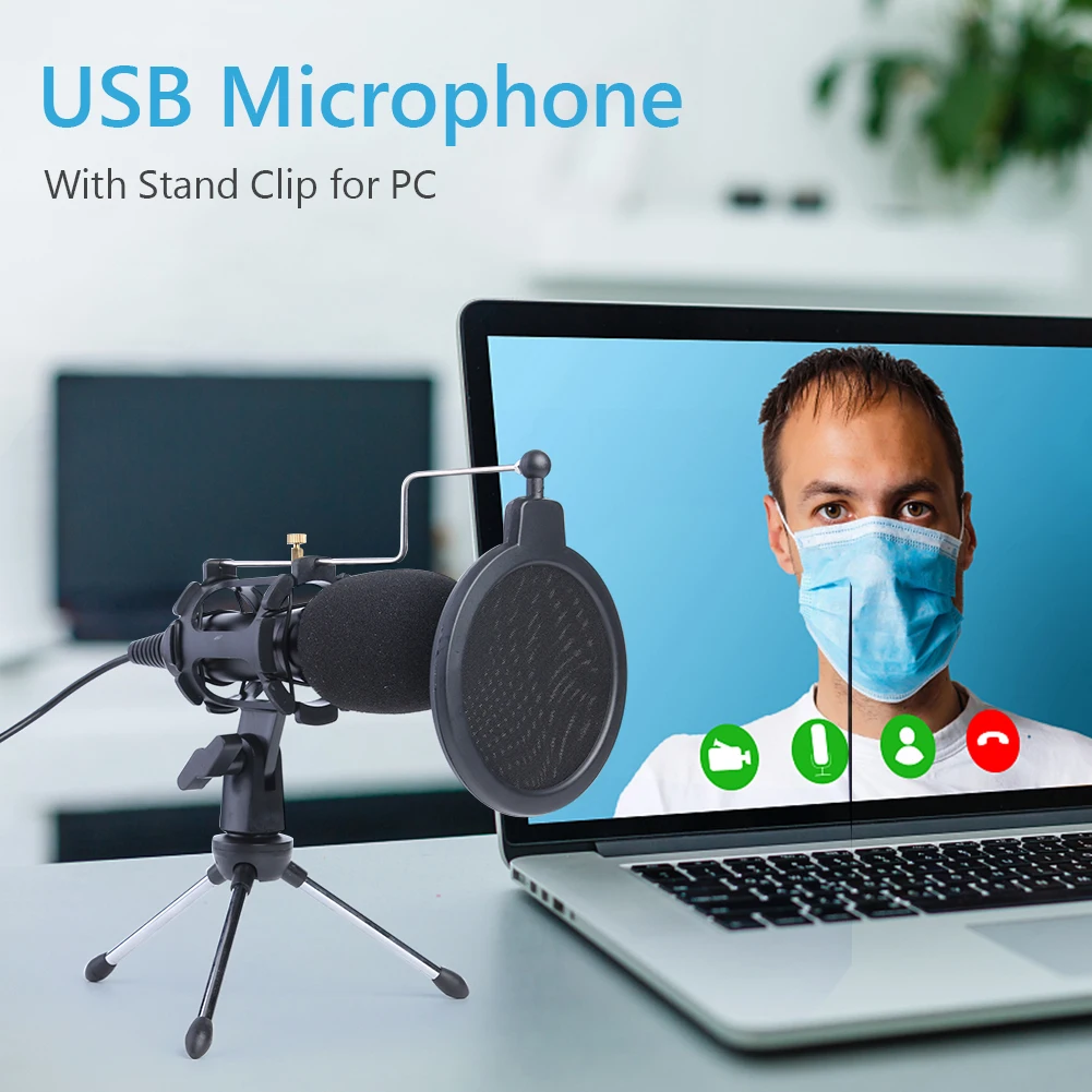 USB Microphone Wired Condenser Studio Karaoke Mic Omnidirectional with Stand Clip for PC | Электроника
