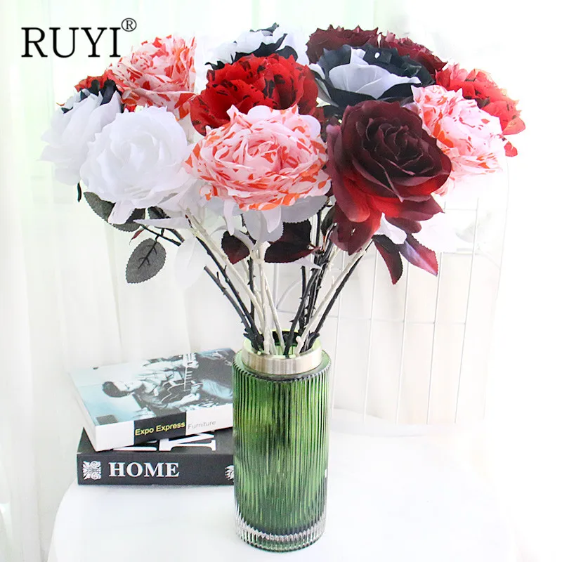 Искусственные высококачественные шелковые черные и белые розы свадебные