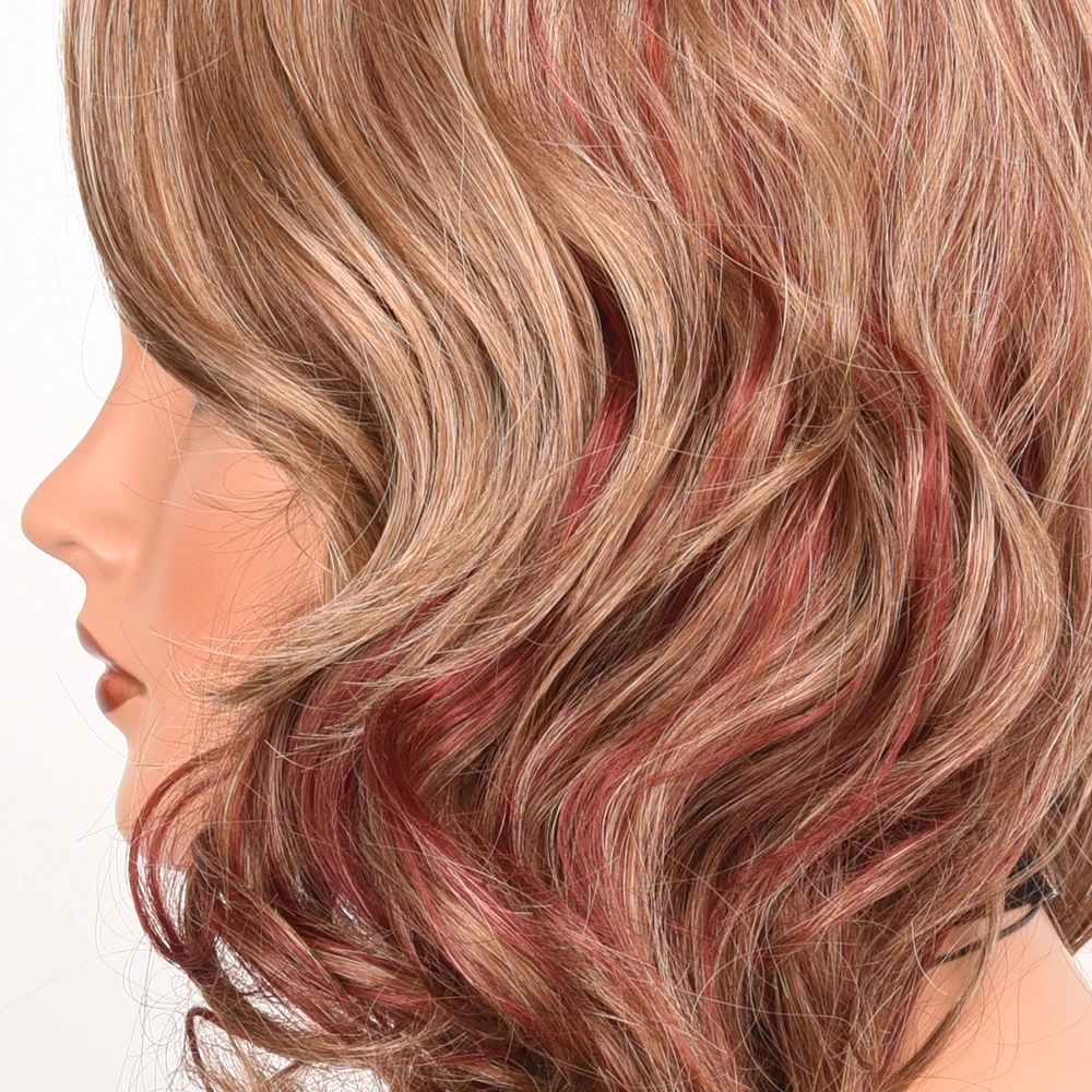 

Golden Red Mix Synthetic Wig Middle Length Natural Wavy Wigs for White Women Daily Cosplay Party Use