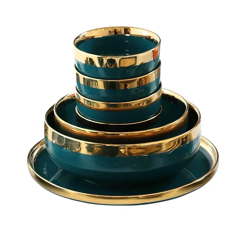 Роскошный Европейский набор керамических тарелок блюдце со вкусом золота блюдо