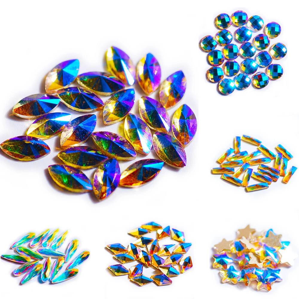 

20 шт. Блестящий Кристалл AB цветной художественный дизайн Декор стразы стекло 3D драгоценный камень клей на ювелирные изделия костюмы DIY аксе...