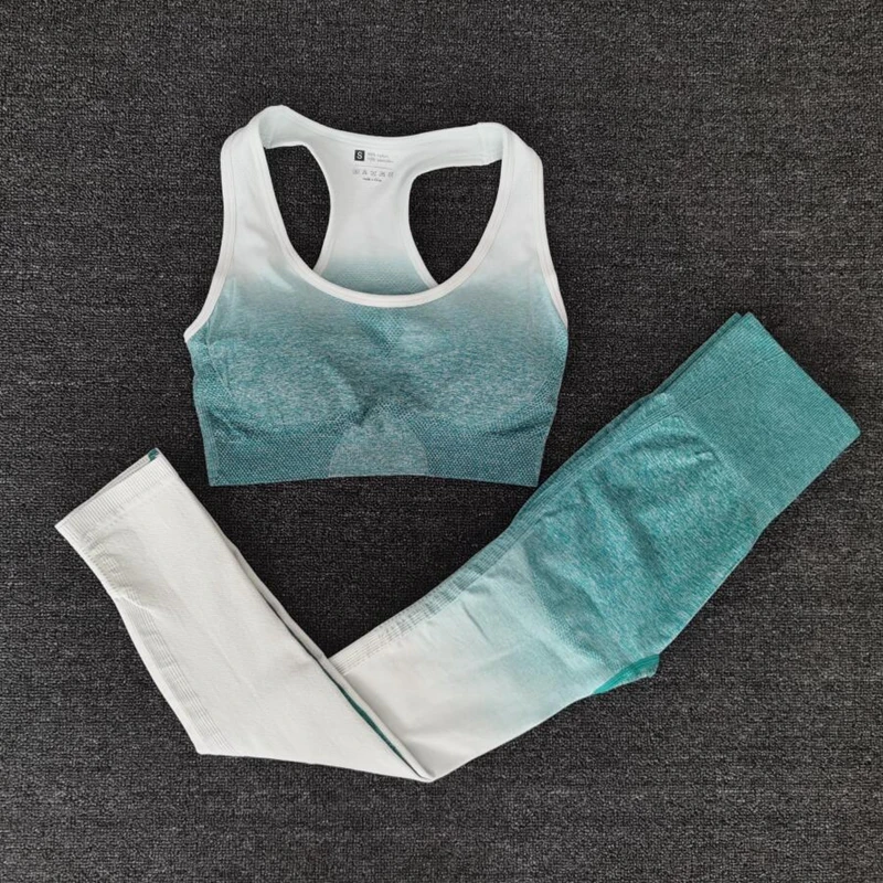 

Женский бесшовный комплект для йоги из 2 предметов, леггинсы с эффектом омбре с высокой талией и бюстгальтер, укороченный топ, комплект спор...