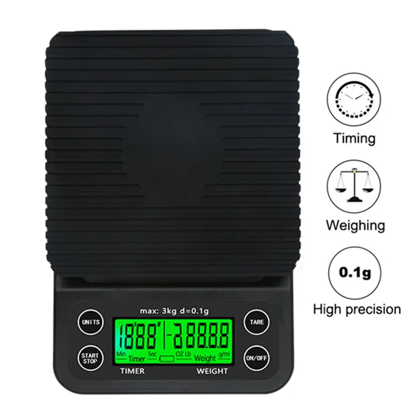 Escala Eletrônica do Lcd da Elevada Precisão 0.1 de Desconto Escala de Café do Gotejamento da Multi-função de 3kg 40% g com Temporizador Digital da Cozinha Balanças de pesagem