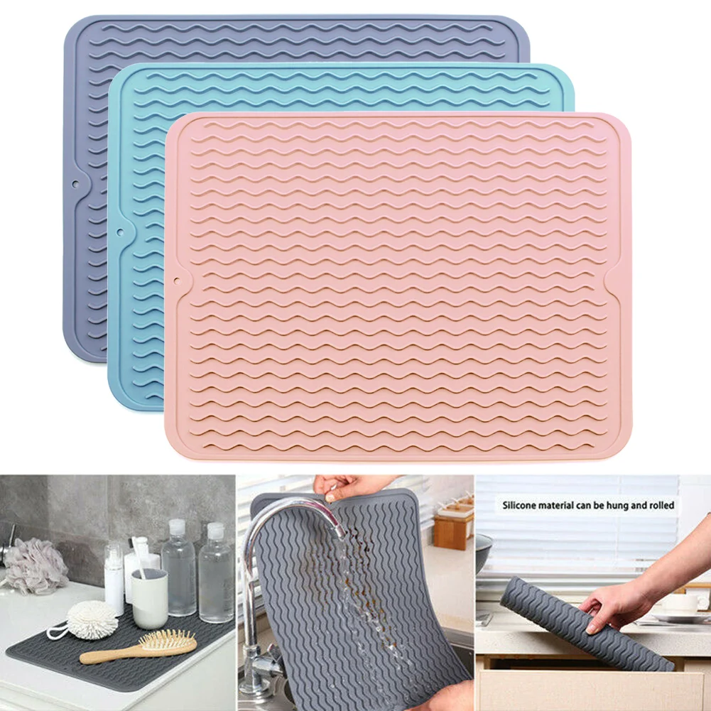 

Silicone Square Dish Drying Mat Heat Resistant Draining Tableware Dishwaser Durable Cushion Pad Dinnerware Table Mat Placemat