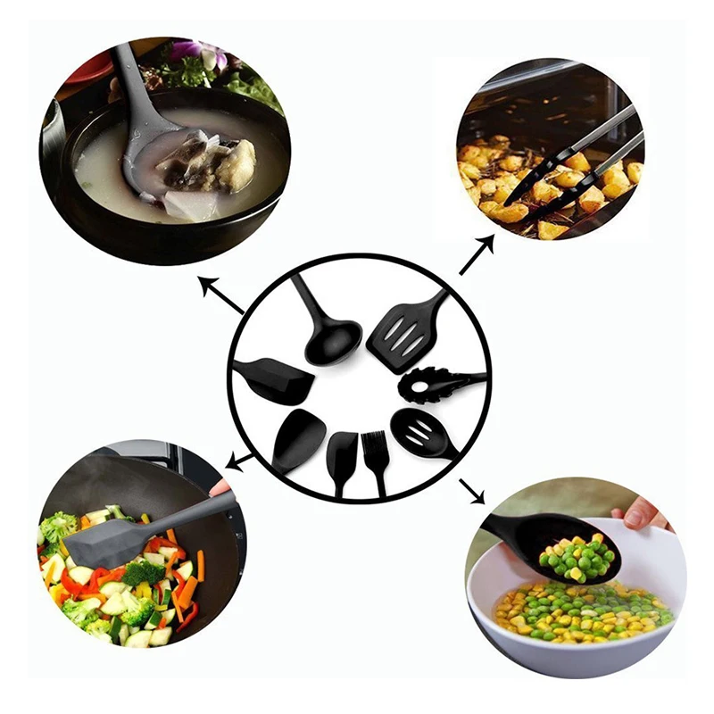 Набор силиконовых кухонных принадлежностей антипригарная лопатка черпак