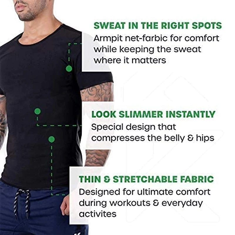 Men's Athletic Tee Short Sleeve Compression T-Shirt Performance Base Layer Workout Shirt Sweat Sauna Vest Body Shaper Fitness