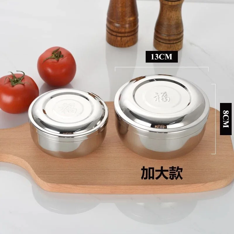

304 Korean Stainless Steel Double-Layer Rice Bowl With Lid Anti-Scalding Soup Bowl Steamed Rice Bowl Lunch Box Cuisine