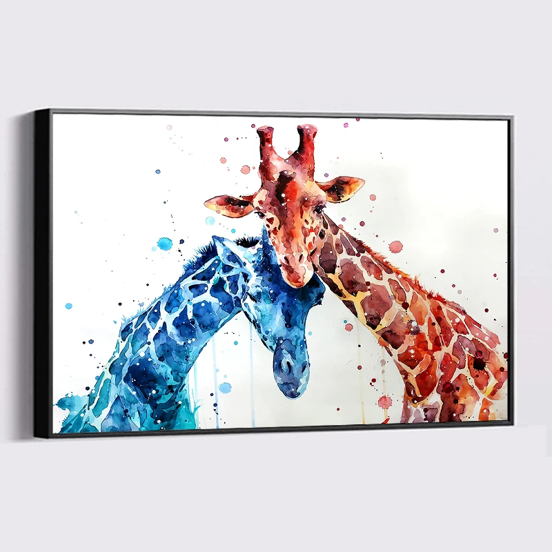 Красно-голубая Настенная картина с изображением пары жирафов на стену забавная