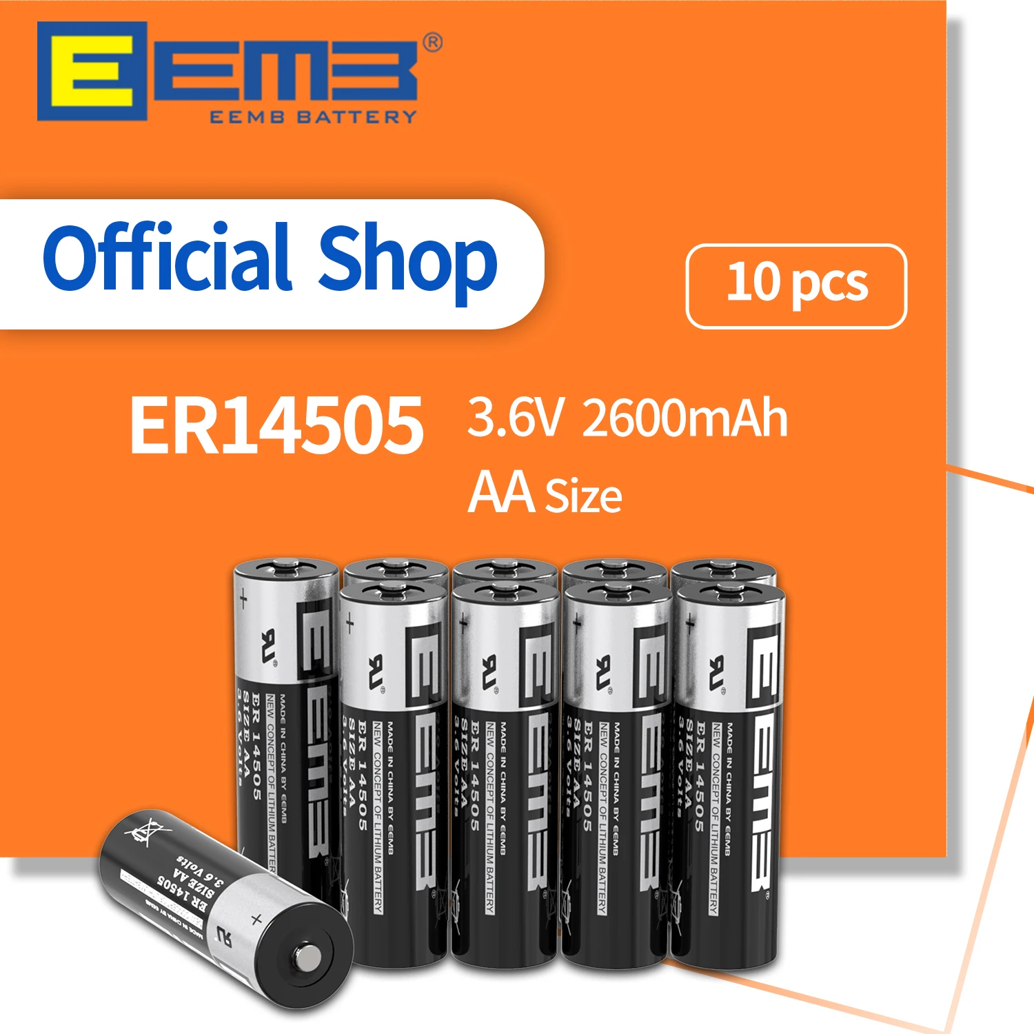 EEMB 10 упаковок, 3,6 В, AA батарея ER14505, литиевая батарея размера AA, 2600 мА/ч, аккумуляторная батарея для сигнализации, датчик окон газа