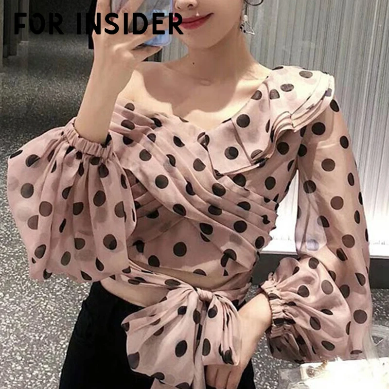 Женские топы и блузки в розовый горошек стиле бохо облегающая блузка с длинным