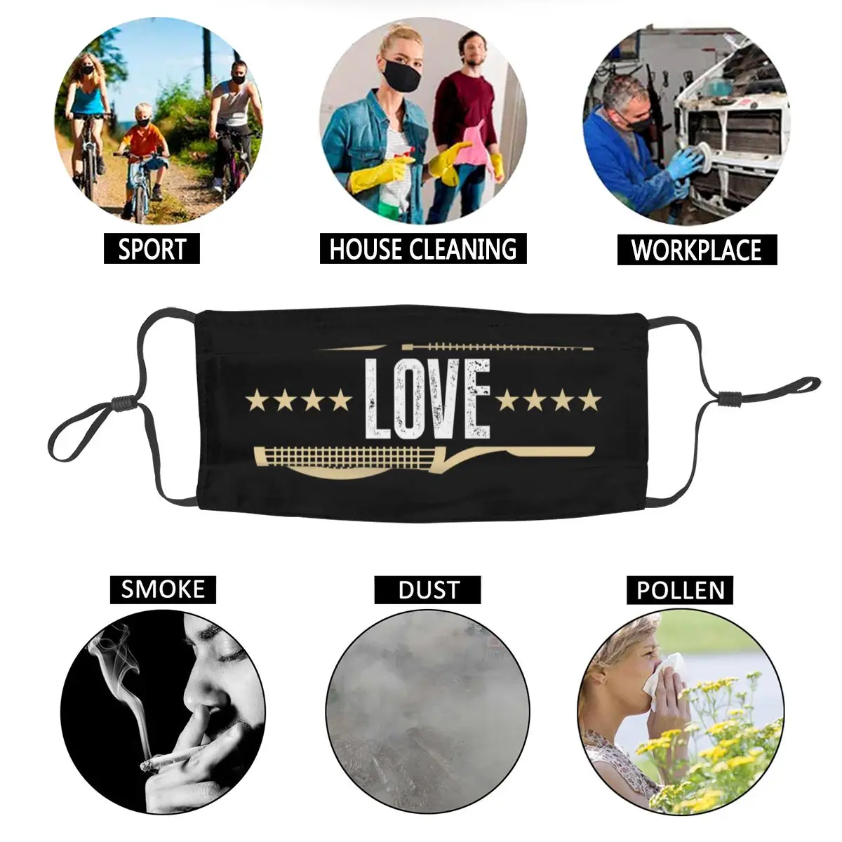 

Windproof Reusable Mouth Mask Tennis Love Tennis Racket Player Tennis Is Life 3D Print Anti Haze