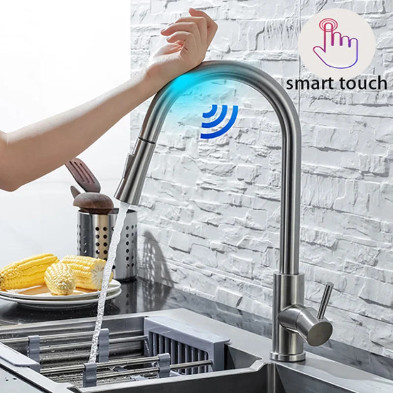 

Pull Out Sensor Kitchen Faucets Black Stainless Steel Smart Induction Mixed Tap Touch Control Sink Tap Torneira De Cozinha