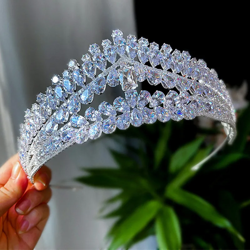 

MYFEIVO Large Size Bridal Crown Full Zircon Princess Wedding Tiaras Party Prom Women Hair Jewelry Accessories HQ0933