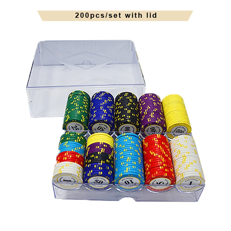 200pcs with lid 100/200 шт в стиле Лас-Вегаса с изображением казино покера глины фишки для покера комплект Изготовленный На Заказ Акриловая чип коробка фишки для покера Техасский Холдем доллар монеты покер Лас-Вегасе - Цвет: 200pcs with lid