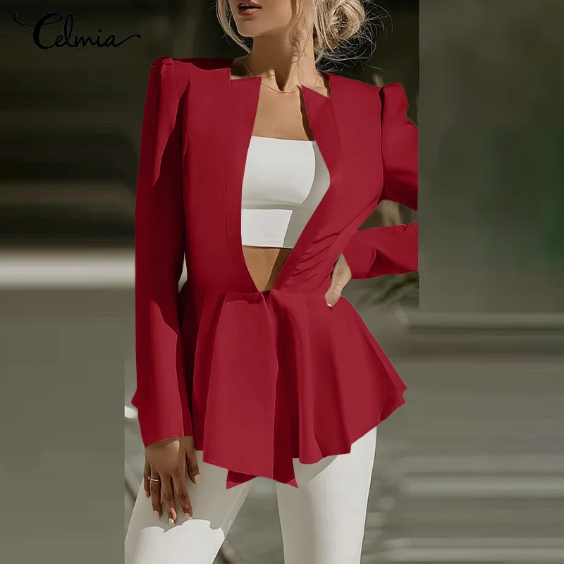 

Celmia Fashion Long Sleeve Blazer 2022 Autumn Women Fashion Shoulder Pad Suits Coats Casual Oversized Winter Outwear Streetwear