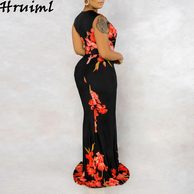

Floarl Print Sexy Women Dress Summer Deep v Neck Sleeveless Split Maxi Female Dress Elegant Party Holiday High Waist Sundress
