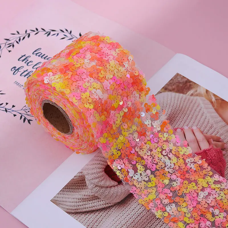 Лента из тюля с блестками и цветочным узором, шириной 6 см и 8 см, длиной 10 ярдов, для изготовления ручных работ, бантиков, ободков и туту.