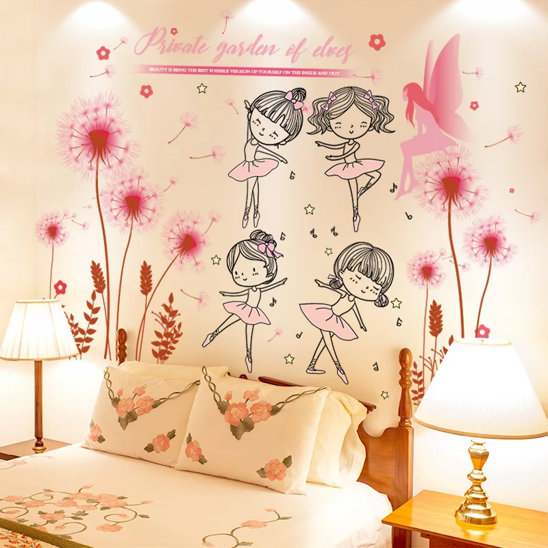 

[shijuekongjian] Dandelion Flower Plant Wall Stickers DIY Ballet Girl Mural Decals for Living Room Kids Bedroom Home Decoration