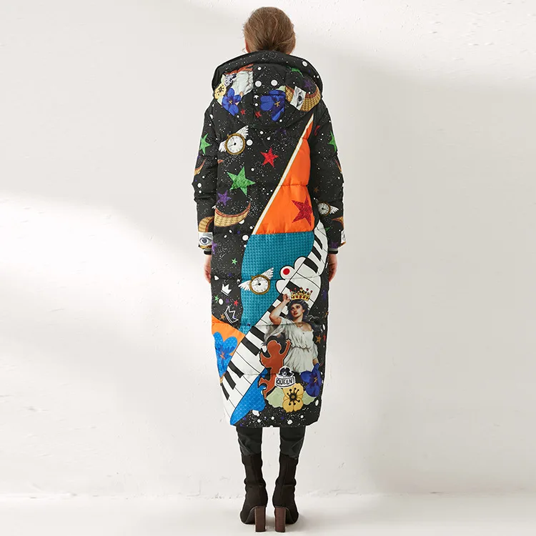 Новинка 2019 зимняя куртка с цветочным принтом женские пуховики куртки капюшоном