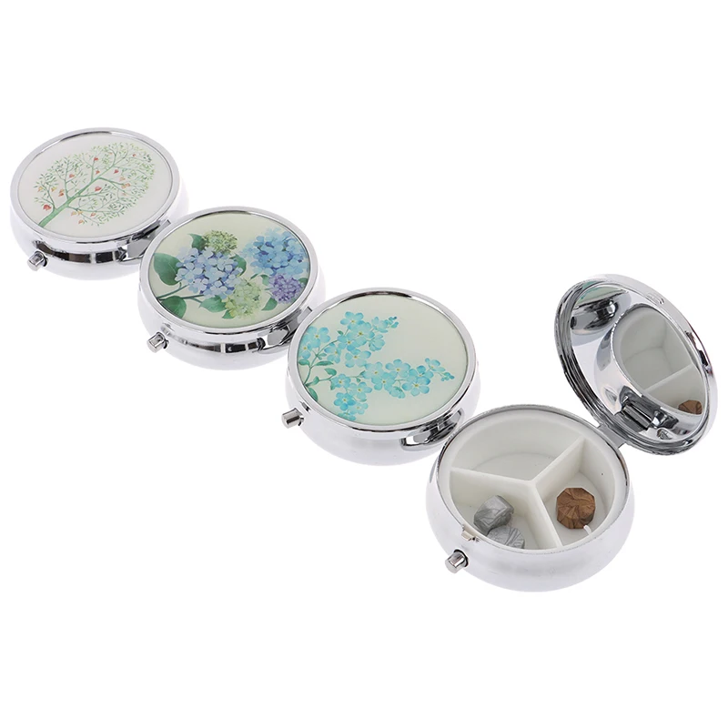 

3 Grids Medicine Organizer Portable Pill Box Makeup Storage Container Folding Pill Case Outdoor Traval Metal Pill Cutter