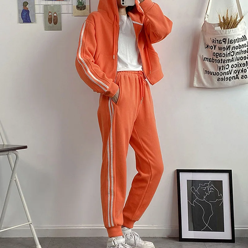 

Spring Two Piece Set Tracksuits Women Sets Stripe Print Hoodie Jacket Pants Sweatshirt Set Female Sports Suit For Women Clothing