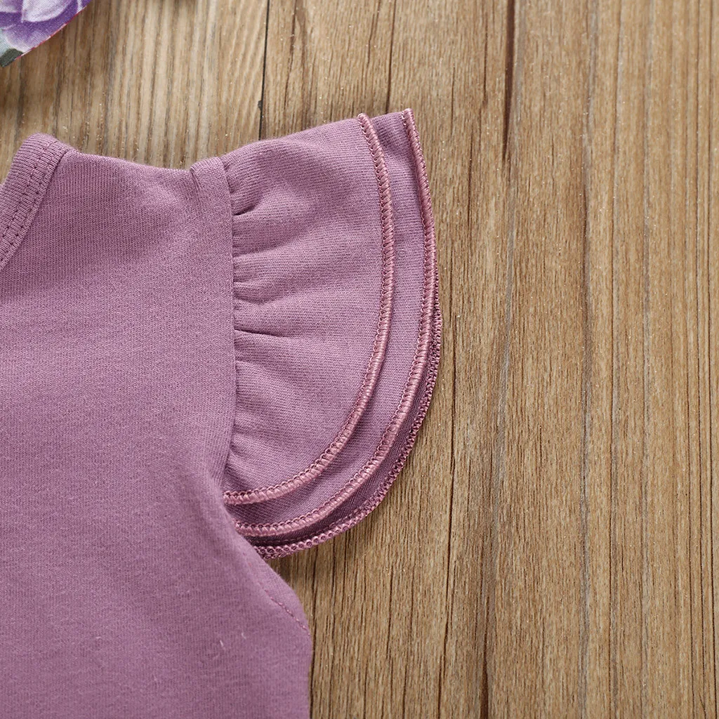 2021 new baby girl Solid Color Tops Clothing Newborn Kids Baby Girls Outfits Clothes Romper Bodysuit+Flower Printed Shorts Set | Мать и