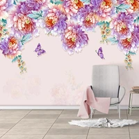custom photo 3d romantic hand painted floral flowers butterfly mural papel de parede 3d living room bedroom decoration wallpaper