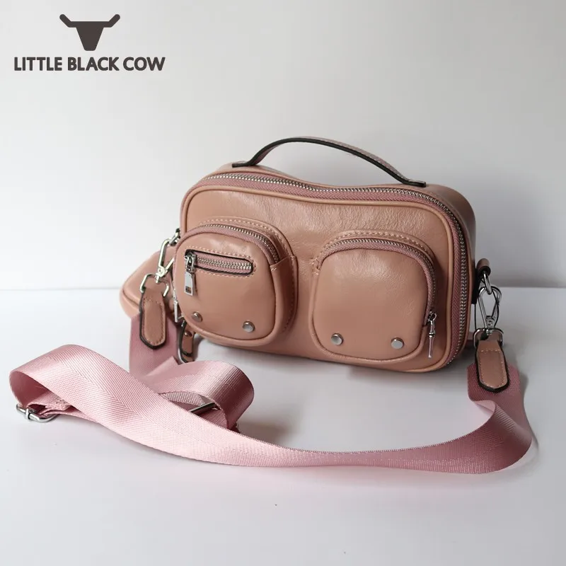 

Multi-Pocket Multi-Function Women Handbag Solid Color Genuine Leather Pillow Bag Single Crossbody Bags Zip Casual Shoulder Bag