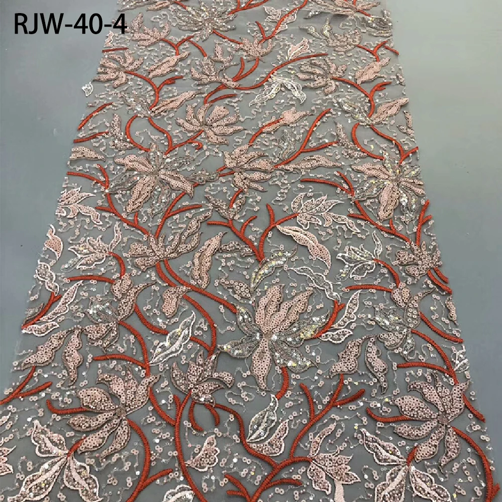 

2020 Latest Sequin Embroidery Laces Fabrics High Quality Handmade Beaded Tulle African Laces Fabric for Wedding Dress RJW-40