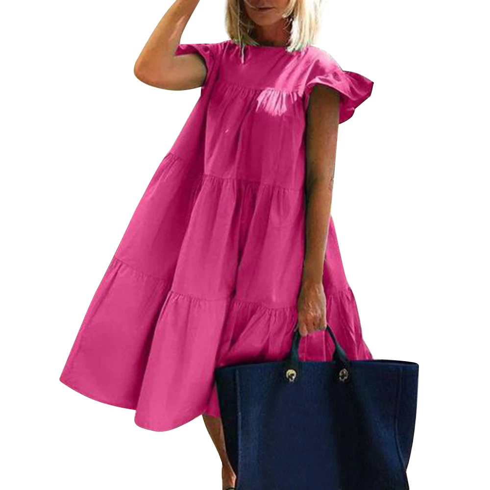 

Littlerossa Women Vintage Floral Print Loose A-Line Dress Summer O-neck Petal Short Sleeve Dress Casual Party Dress Vestido