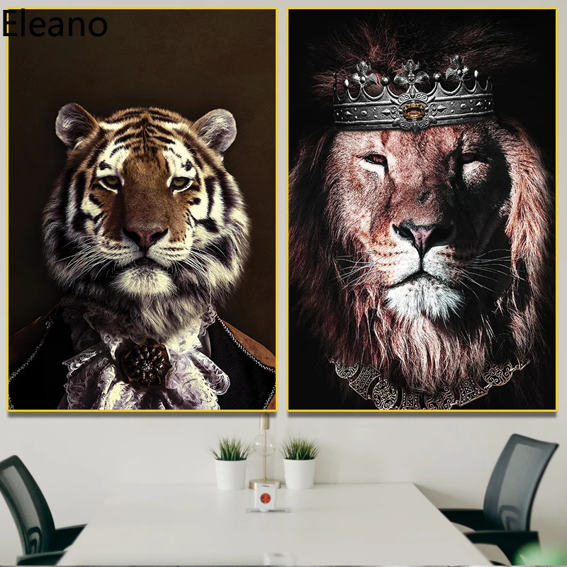 

Canvas Animales Poster Vintage Lion King A Tiger In A Medieval Dress In Northern Europe Picture Abstract Decor Wall Paintings