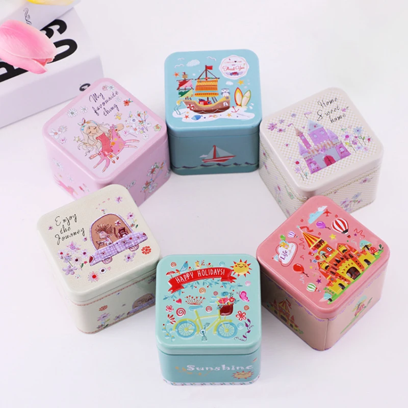 

Gift Packaging Tins Embossed Square Tinplate Candy Box Chocolate Nut Jewelry Packaging Jar Wedding Birthday Party Christmas Tin