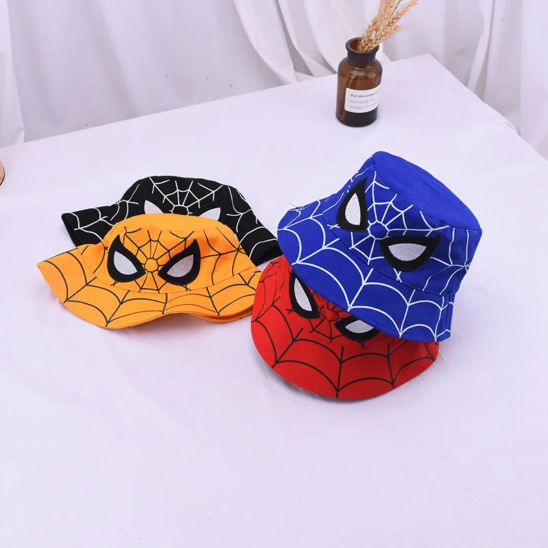 

Disney Children's Cartoon Spiderman Fisherman Hat European and American Anime Embroidery Flat Cap Baby Cute Pot Hat