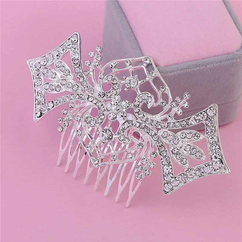 Linglewei New Hair Accessories Bridal Comb heart diamond insert comb fashion alloy headdress |