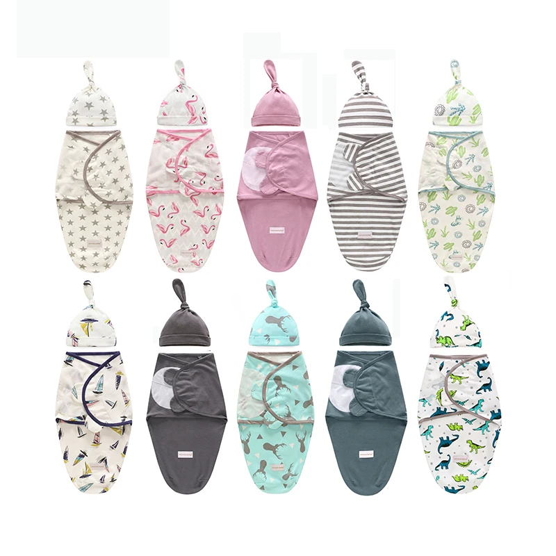

Newborn Swaddle Wrap +Hat Cotton Baby Receiving Blanket Bedding Cartoon Cute Infant Sleeping Bag For 0-6 Months