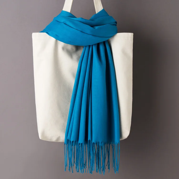 Blue Scarf Women Solid Color Cashmere Scarves with Tassel Autumn New Soft Warm Lady Girls Wraps Thin Long Scarf Female Shawl Men Scarf - Цвет: Blue Scarf