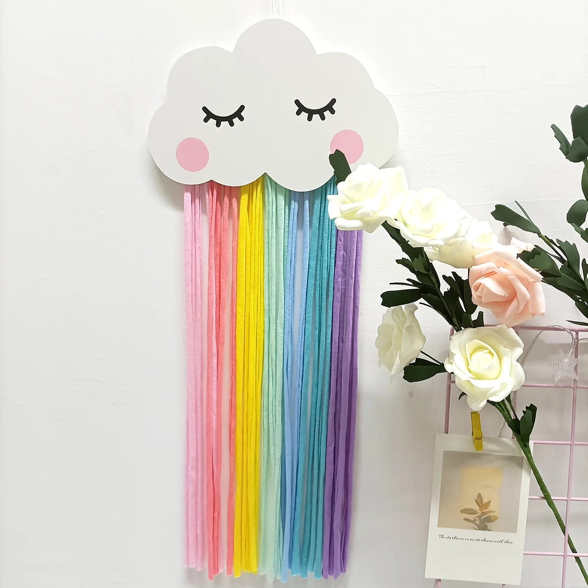 INS Nordic Wooden Hollow Rainbow Clouds Wall Hanging Ornament Tassel Pendant For Girl Kids Room Decorations Nursery Wall Decor