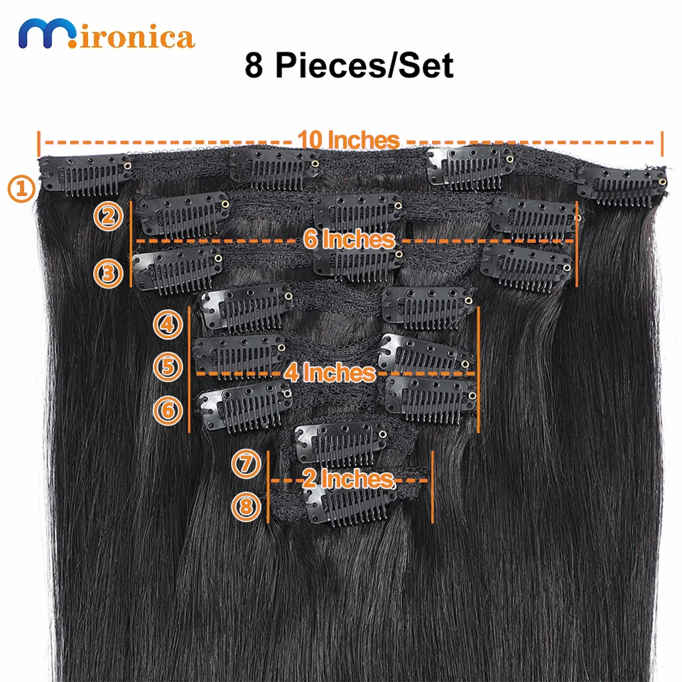 

Clip In Hair Extensions Human Hair Brazilian Straight Clip In 8 Pcs/Set Natural Black Color Clip Ins Remy Hair 8-24 Inch 120G