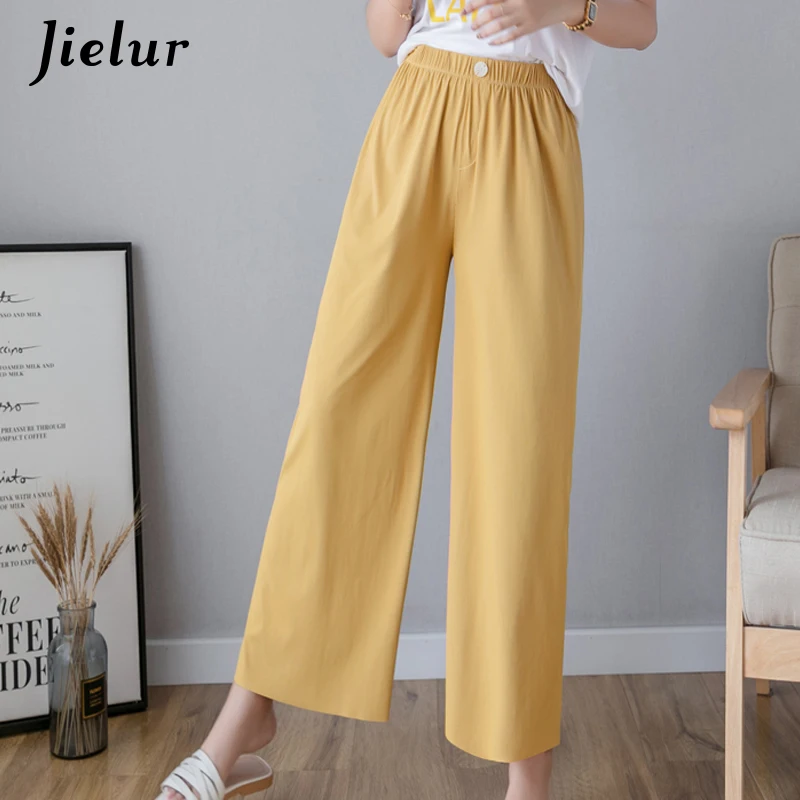 Jielur Elastic Wide Leg Pants Women Summer Loose Casual Solid Color Ladies Straight Slim Trousers Harajuku Korean Pantalon Mujer | Женская