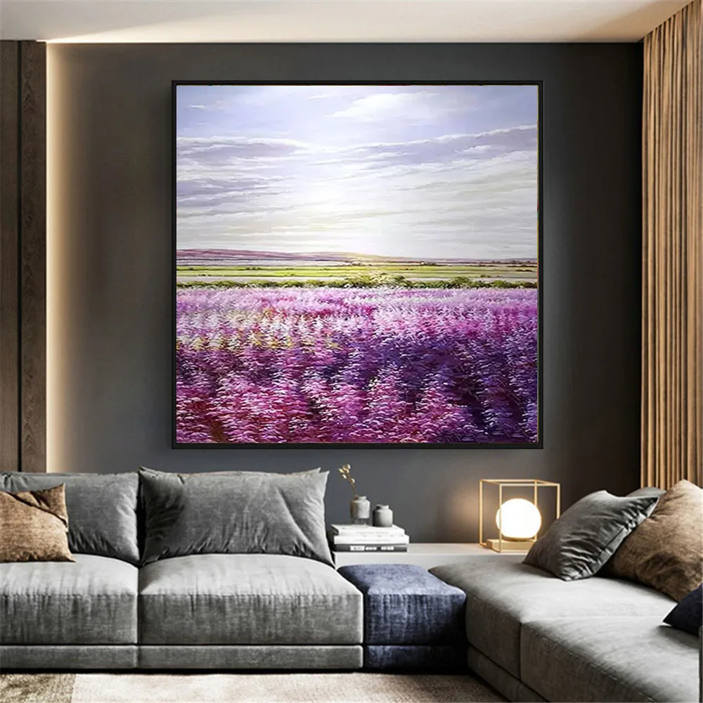 

Provo Hughes picture on the wall hand-painted flowers purple lavender prairie canvas painting romantic wedding poster bedroom