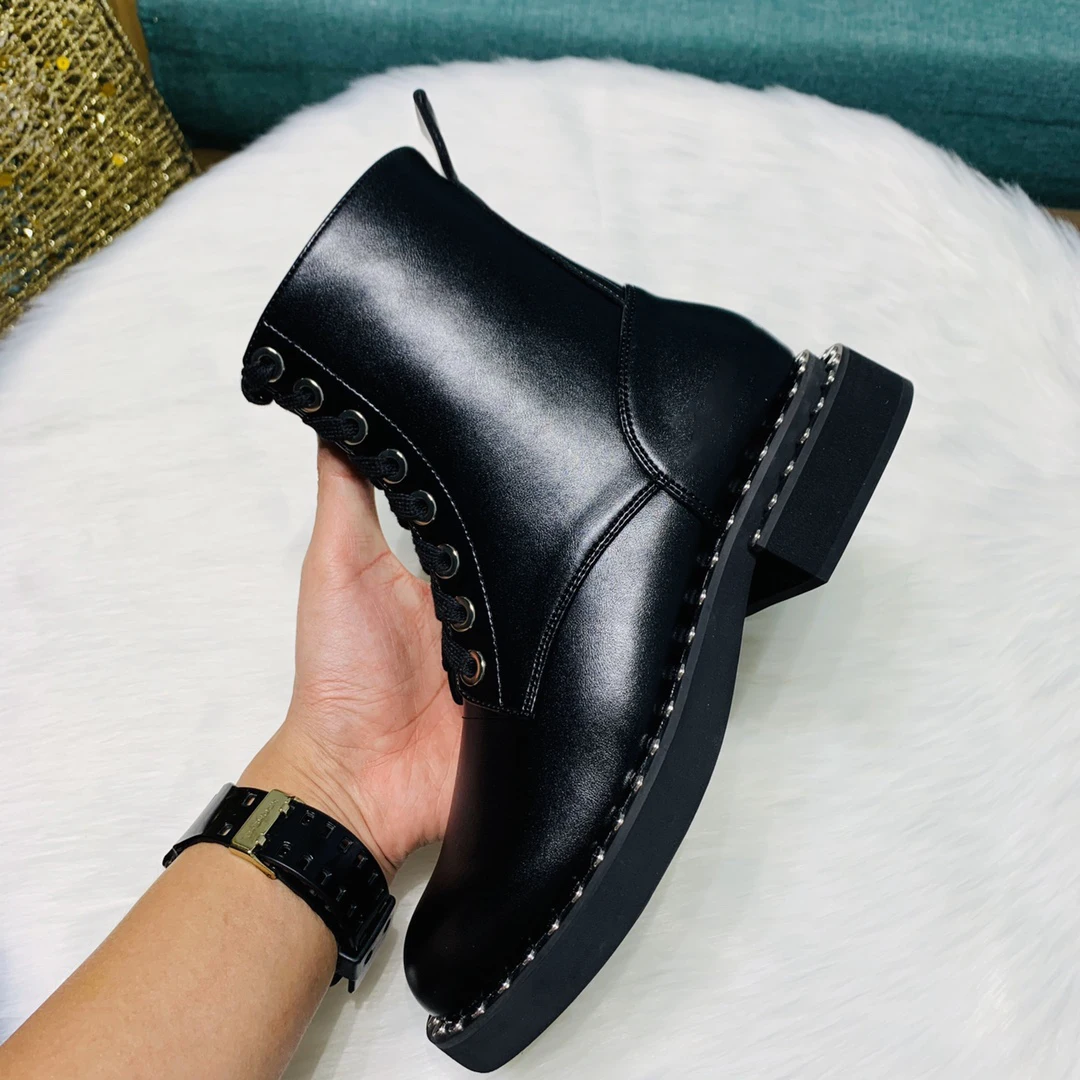 

Women Luxury A Brands Martin Boots Spring Autumn Black Zip Cross-tied Crystal Ankle Booties Female Fashion Platform Shoes
