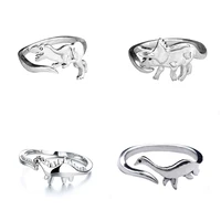 cute dinosaur open rings for women men simple girl teenagers gifts silver color adjustable rings gothic punk cool rock jewelry